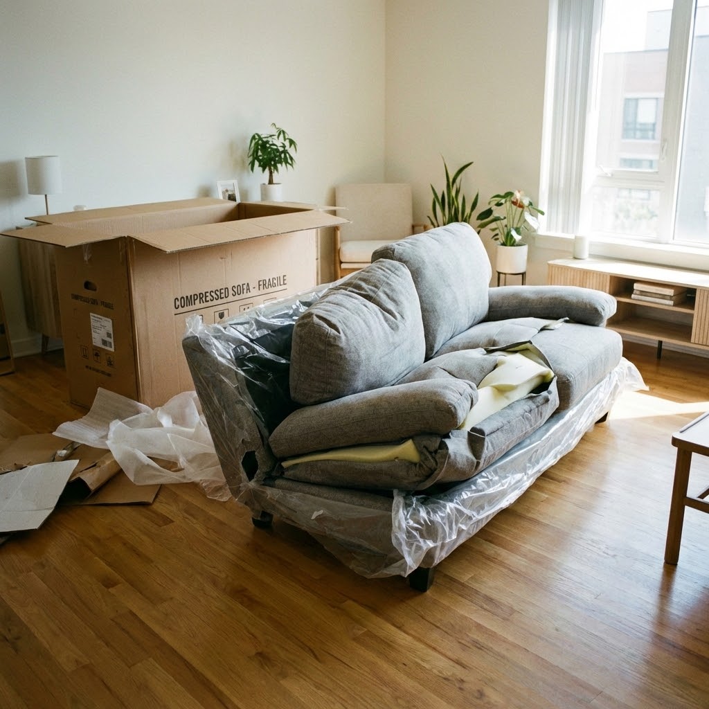 Déballage sofa compressé